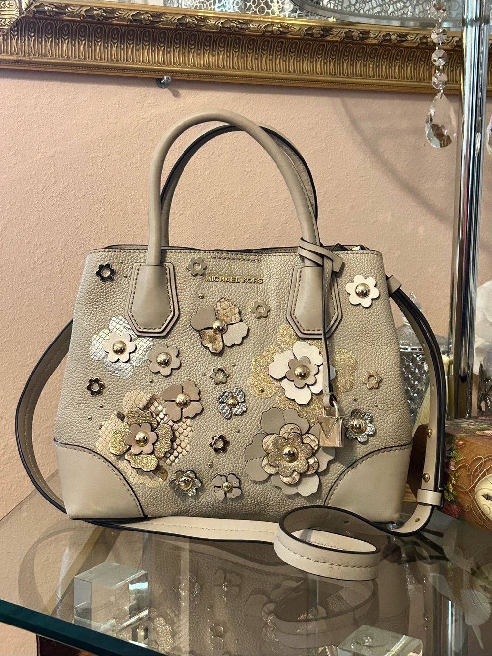 Michael Kors Mercer Gallery Small Floral Embellished Appliqué Satchel